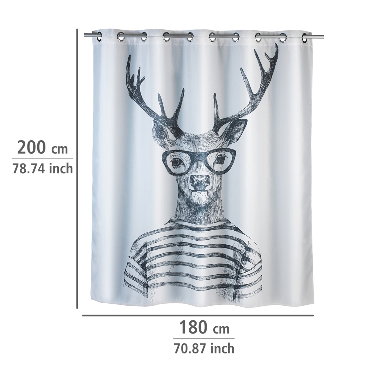 Perdea de dus anti-mucegai, Wenko, Flex Mr. Deer, 180 x 200 cm, poliester, gri - 2 | YEO