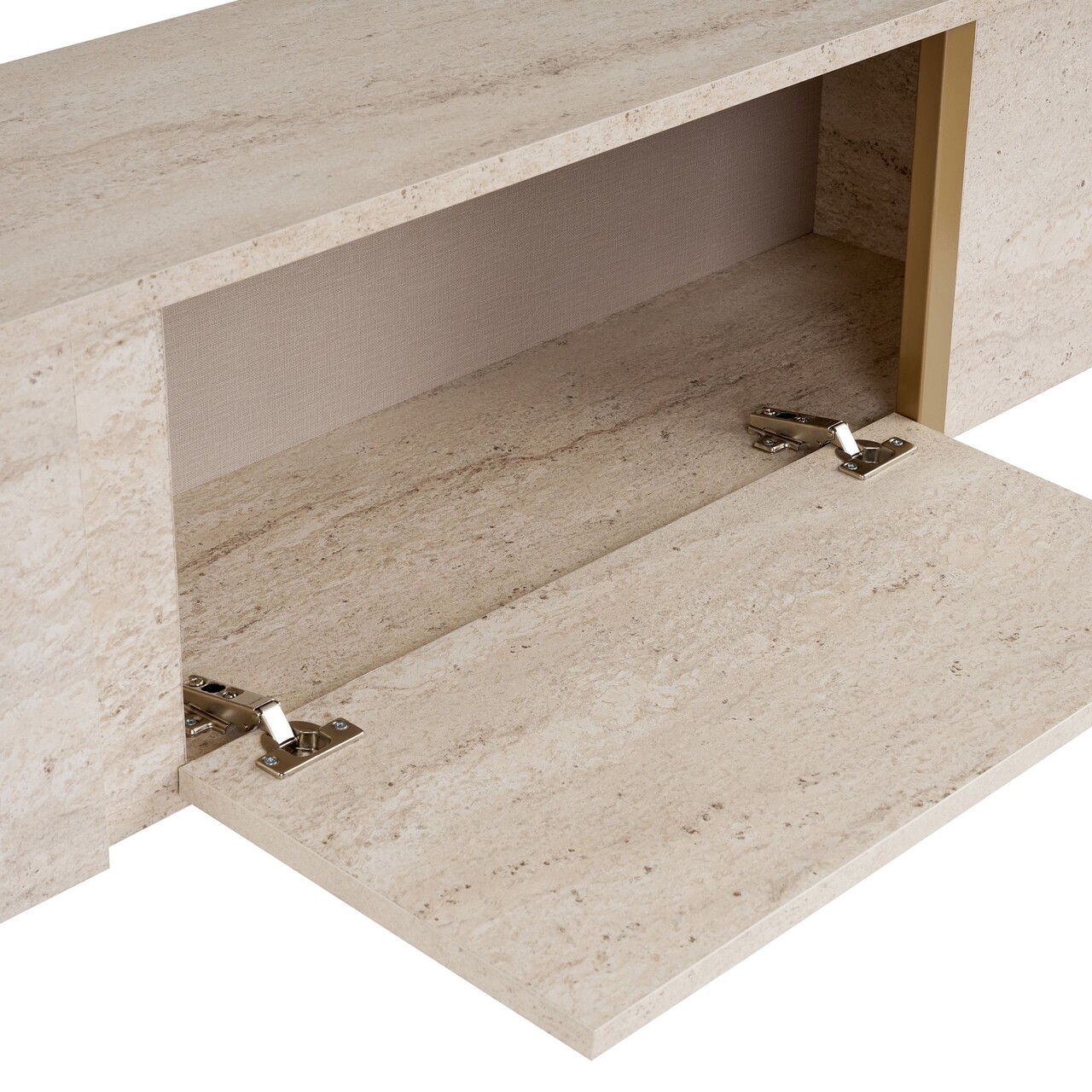 Comoda TV, Nordure, Onera, 180x50x30 cm, Travertin / Auriu - imagine 4