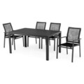 Set 4 scaune si masa dreptunghiulara mica Encore Mauro, 150x90x74, aluminiu, negru/gri