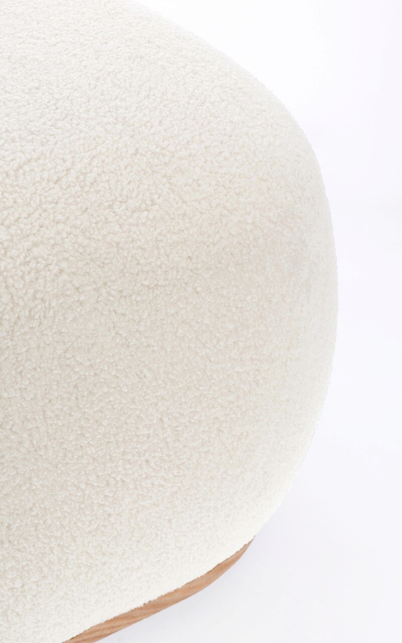 Taburet Miriana, Bizzotto, Ø68.5 x 36 cm, MDF/poliester cu efect de lana, alb
