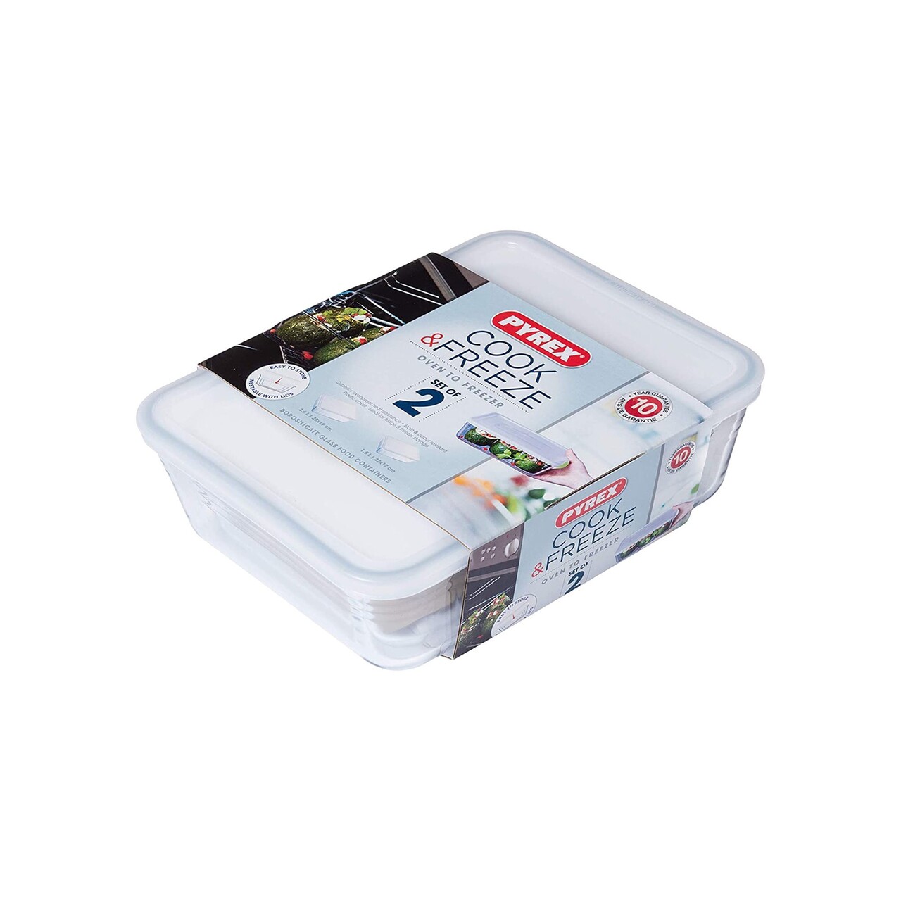 Set 2 caserole dreptunghiulare, din sticla termorezistenta, cu capac, 1,5L/2,6L, "Cook&amp;Freeze" - Pyrex - imagine 4