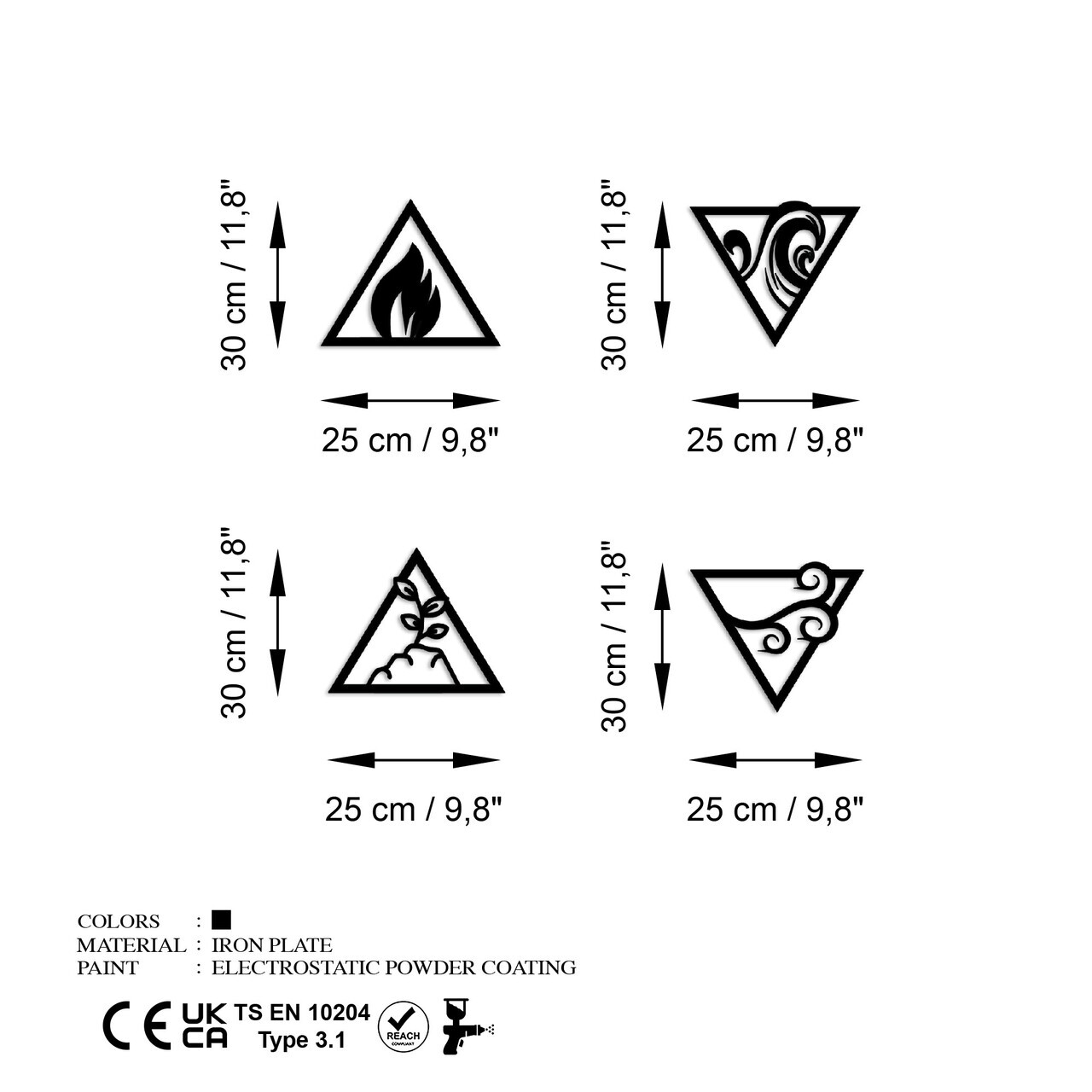 Decoratiune de perete, For Elements, Dimensiune: 30 x 25 cm (4 bucăți), Negru — imaginea 7