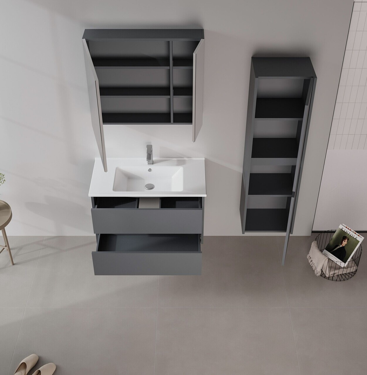 Dulap de baie cu chiuvetă, Hanah Home, Side 85 v2, Antracit mat — imaginea 3