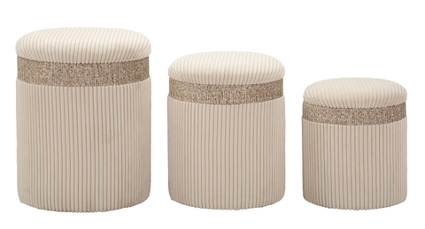 Set 3 taburete cu spatiu de depozitare Cream, Mauro Ferretti, 40.5x49.5 cm, MDF/poliester, crem