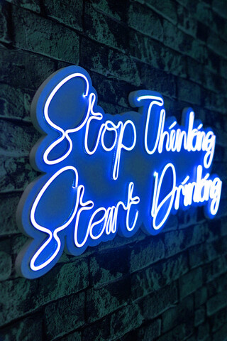 Decoratiune luminoasa LED, Stop Thinking Start Drinking, Benzi flexibile de neon, DC 12 V, Albastru mezoni.ro