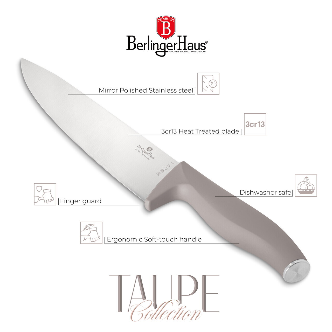 Set 6 cutite Berlinger Haus, Taupe, inox, taupe mat - imagine 6