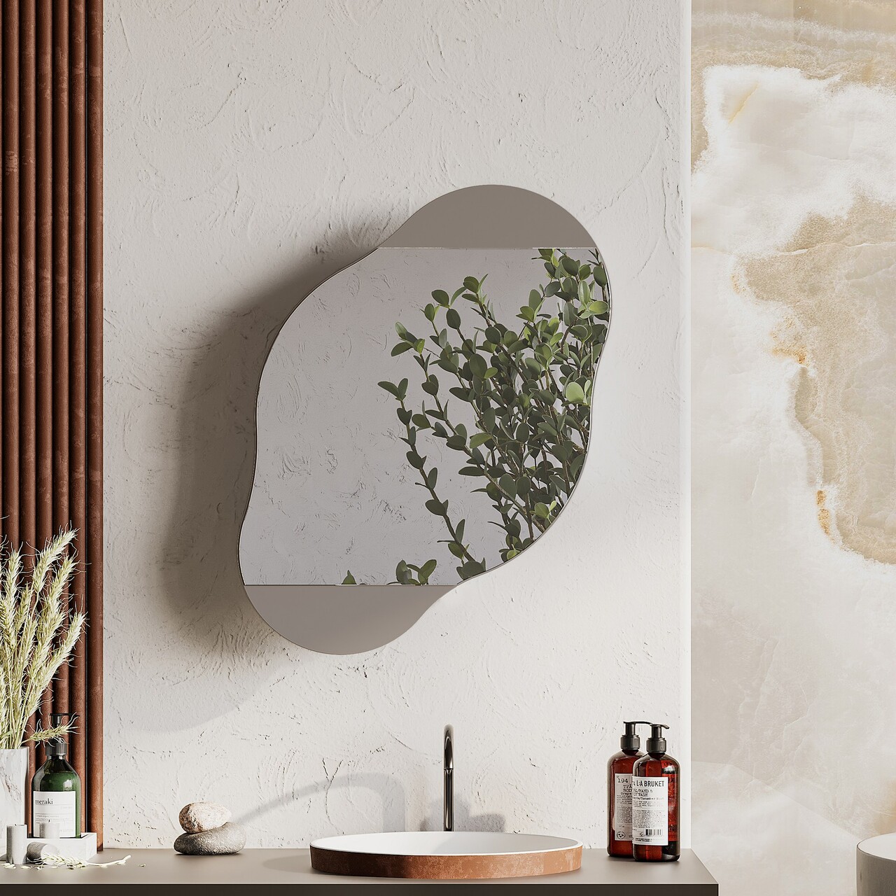 Dulap de baie, Decortie, Cloud Storage Bathroom Wall Mirror, 60x75x13 cm, PAL, Mocha - 1 | YEO