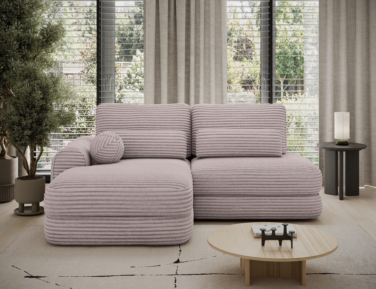 Coltar extensibil stanga 3 locuri ELTAP, Ripeli, 217x175x96 cm, lemn/catifea din poliester, gri — imaginea 3