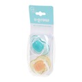 Set 2 suzete pentru 6-18 luni, U-grow, 7x7 cm, silicon, albastru/galben