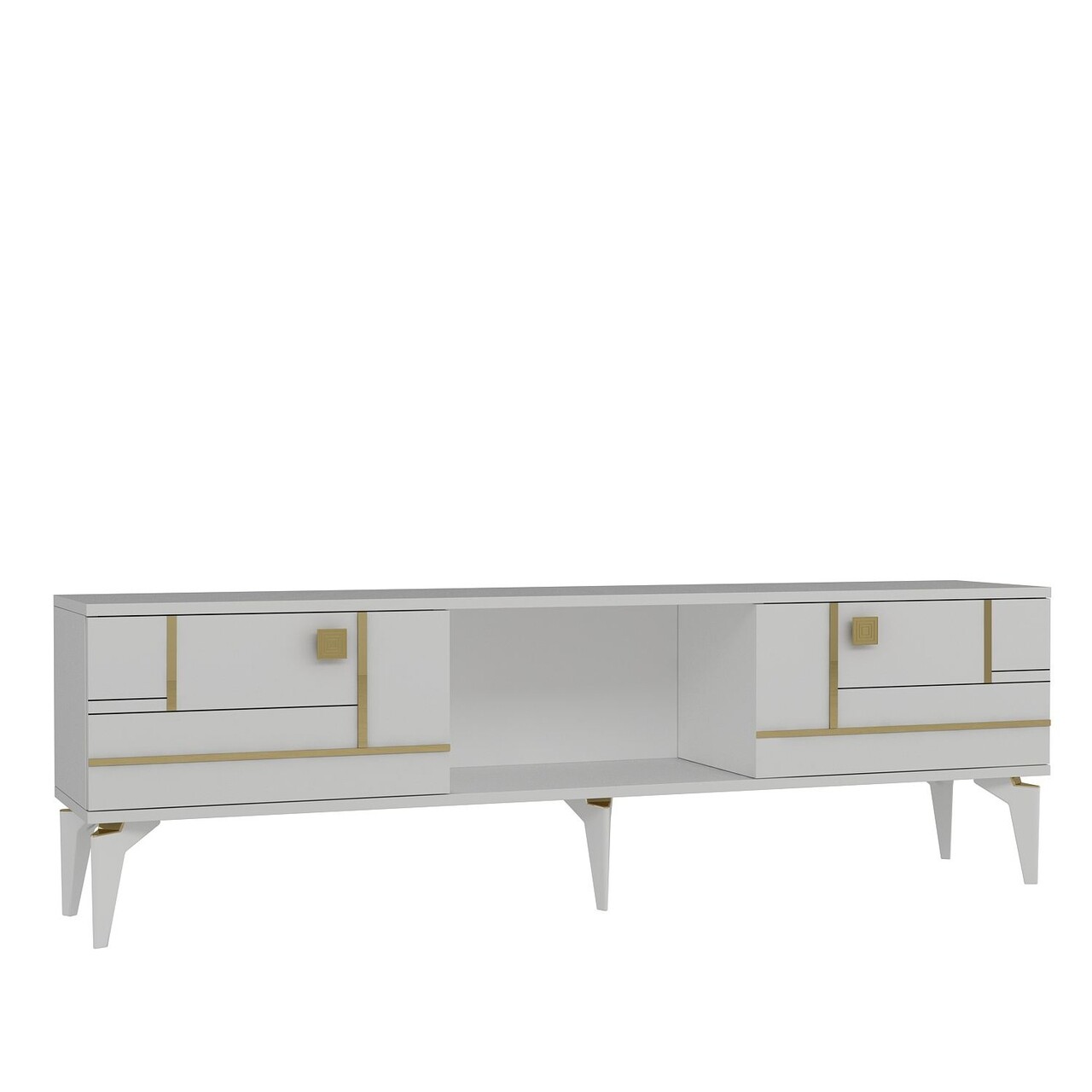 Comoda TV, Olivia, Madera, Alb/Auriu - 3 | YEO