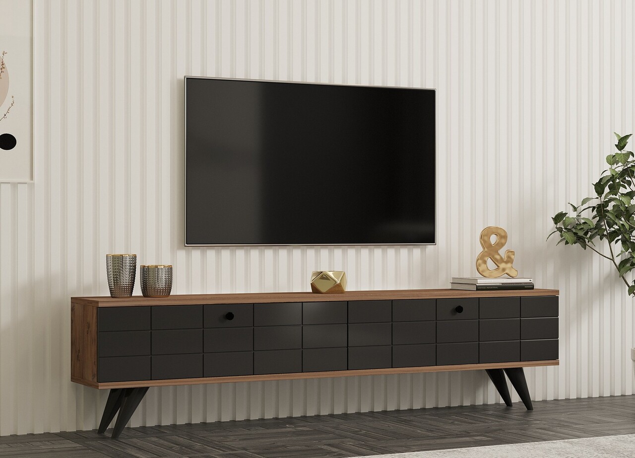 Comoda TV, Puqa Design, Alberi, 160x35x25 cm, PAL, Pin Atlantic / Antracit - 1 | YEO