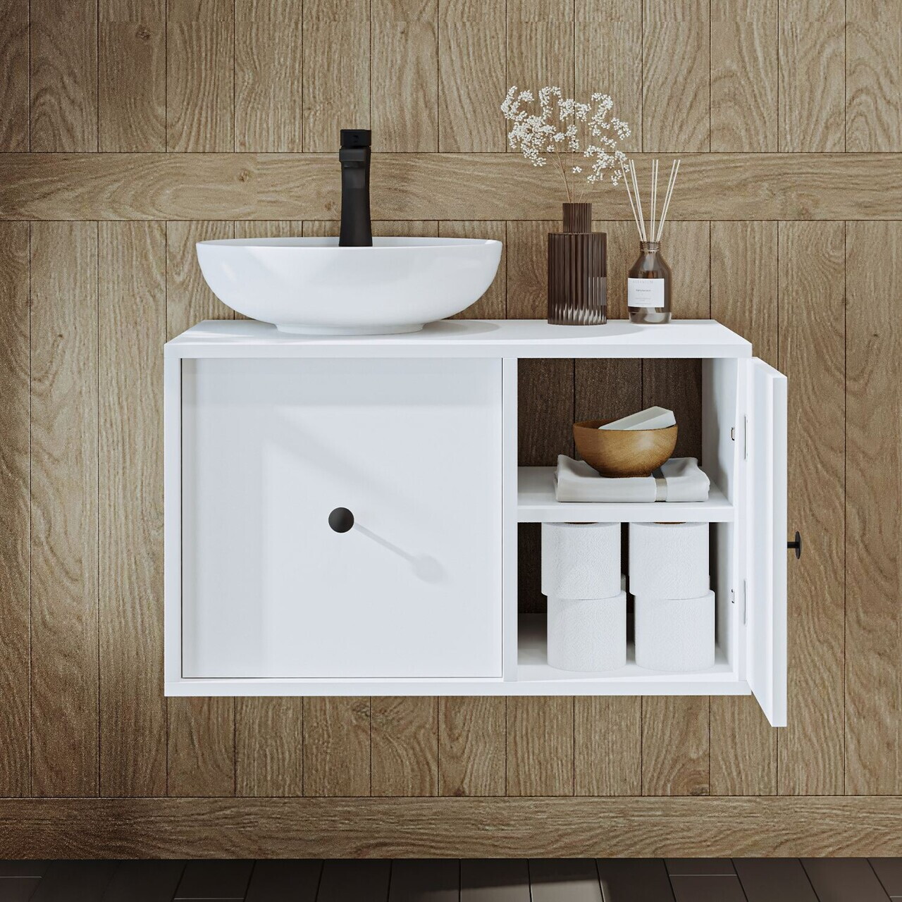 Dulap de baie cu chiuvetă, Hanah Home, 2536, 75x58x45 cm, MDF, Alb — imaginea 4