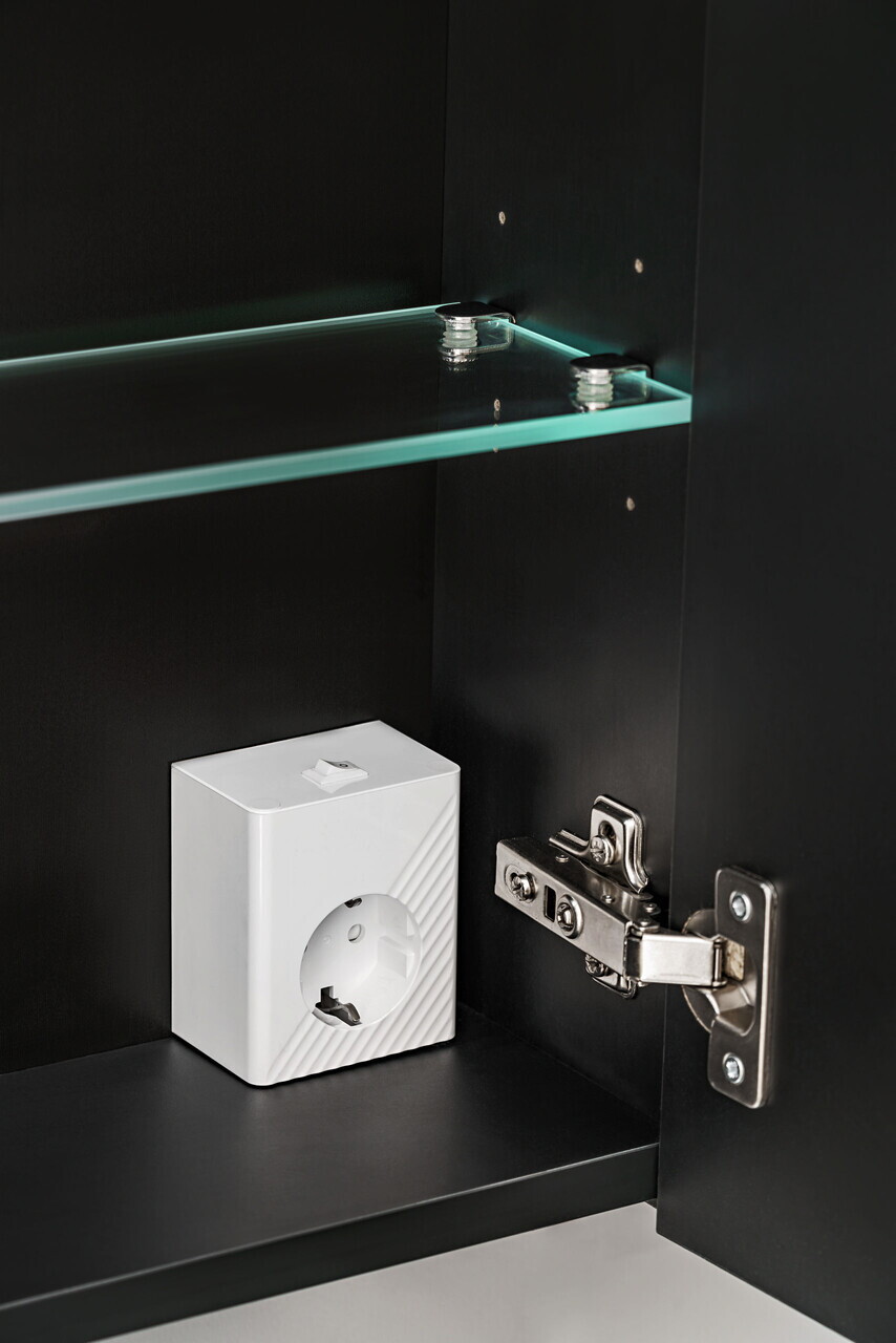 Set mobilier baie, dulap dublu si 2 lavoare, 120 cm Domi, Santa Fe Black, Comad, MDF/PAL laminat, negru mat — imaginea 8