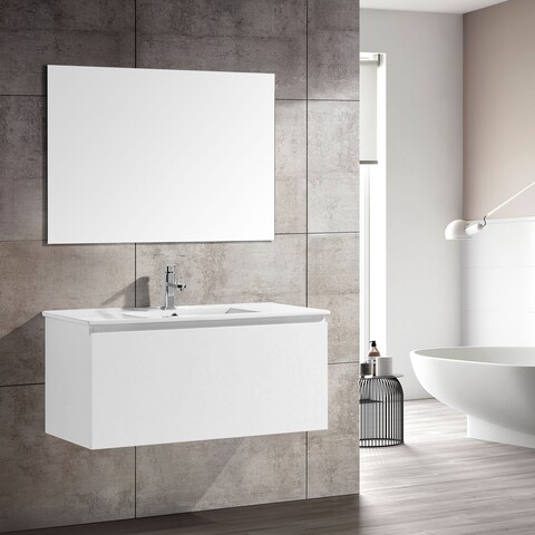 Set corp 1 sertar lavoar ceramic si oglinda, novo, l.100 l.46 h.45, alb