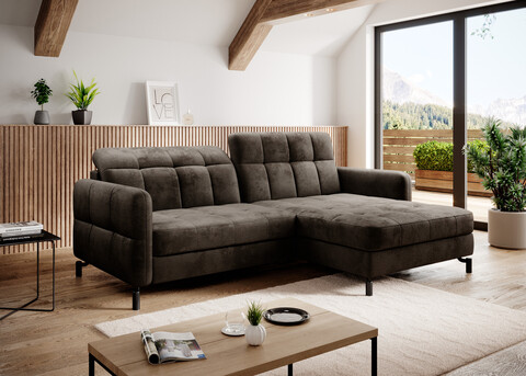 Coltar extensibil dreapta 3 locuri ELTAP, Lore-97, Lorelle, 225x160x105 cm, lemn/poliester, maro inchis