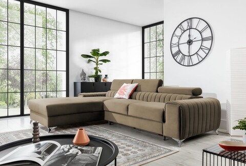 Coltar extensibil stanga 3 locuri ELTAP, LT-20NU, Grayson, 278x205x92 cm, lemn/poliester, maro deschis