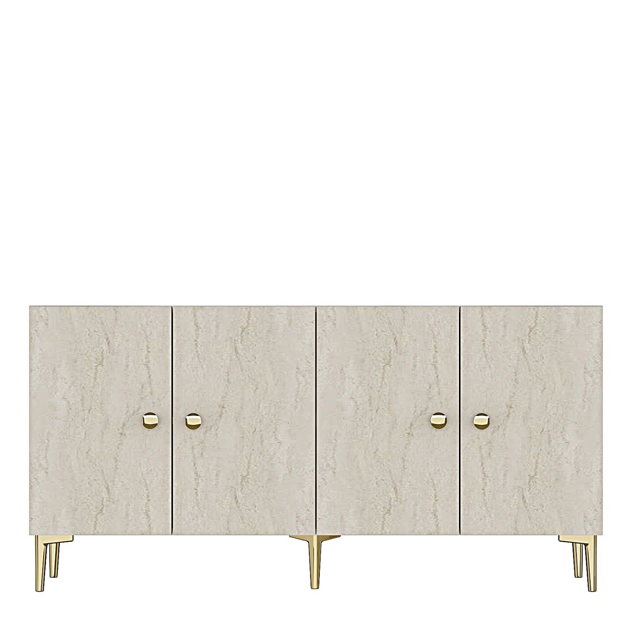 Consola, Hanah Home, Simple 150, 150x75x32 cm, White / Travertine / Gold - view 6