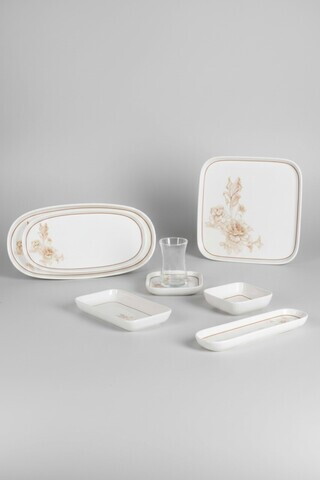 Set de mic dejun, Hermia, 208PEK1108, Portelan, Platou cu măsline: 25 cm (2 bucăți), Alb/Maro