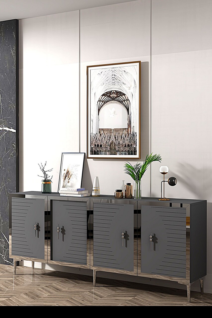 Consola, Hanah Home, Tuna 180, 180x75x32 cm, PAL , Antracit / Argintiu - view 2