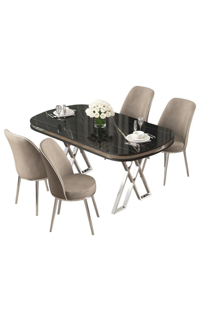 Set masa si scaune (5 piese), Hanah Home, Lai, Sonata / Crom / Cappuccino — imaginea 2