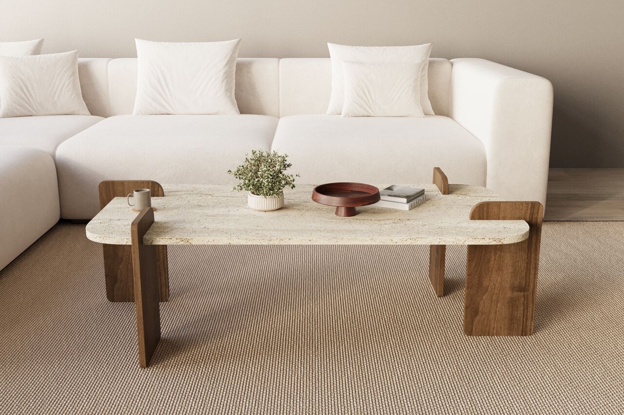 Masuta de cafea, Hanah Home, Leapiri, 120x35x60 cm, PAL, Travertin / Nuc - view 2