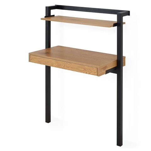 Etajera joasa cu birou, topper, l.80 l.40 h.118, pal/metal, maro/negru