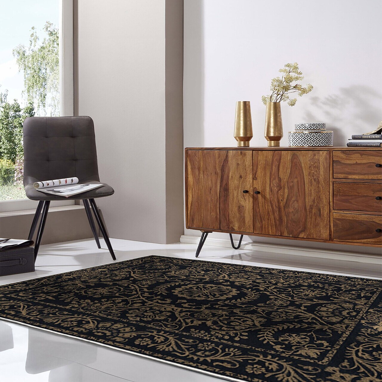 Covor Kece-Fr33 80x150 cm Poliester Negru