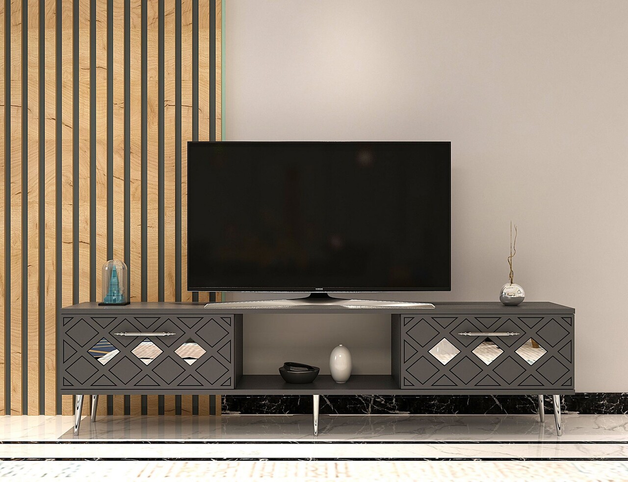 Comoda TV, Olivia, Dome, Antracit / Argintiu