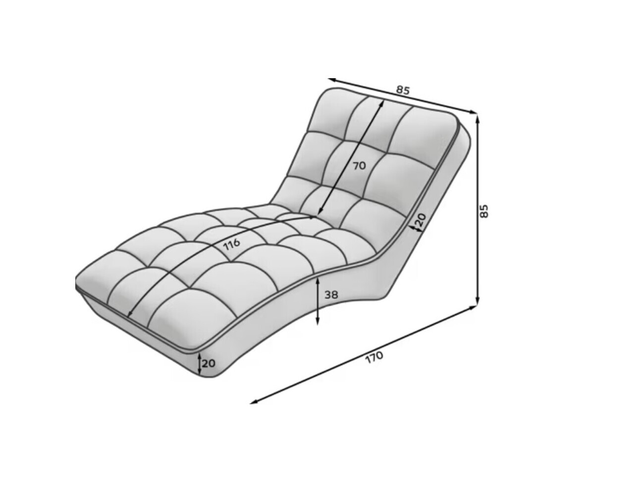Sezlong living ELTAP, LOR-04ROY, Loren, 170x85x85 cm, poliester, gri deschis - view 10