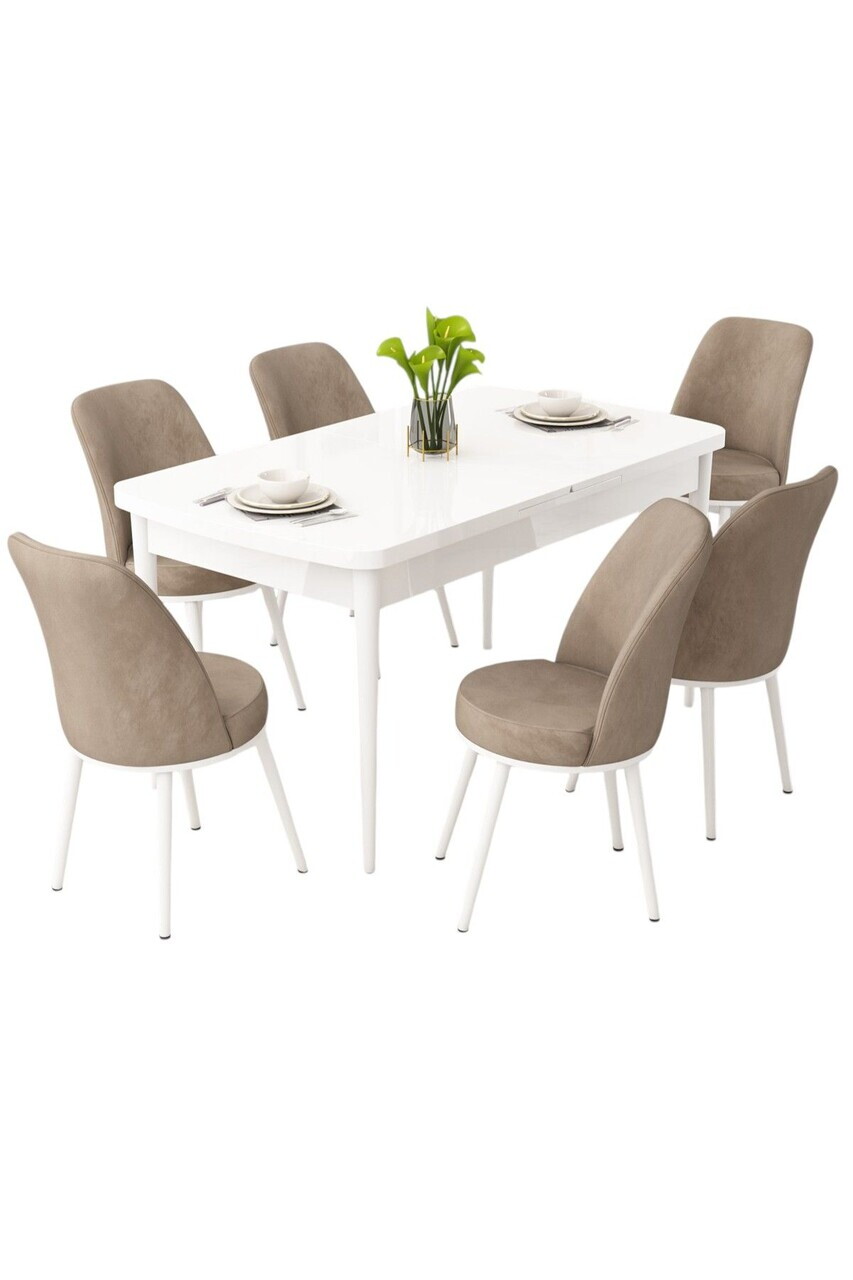 Set masa extensibila si scaune (7 piese), Hanah Home, Rax, Alb / Cappuccino — imaginea 2