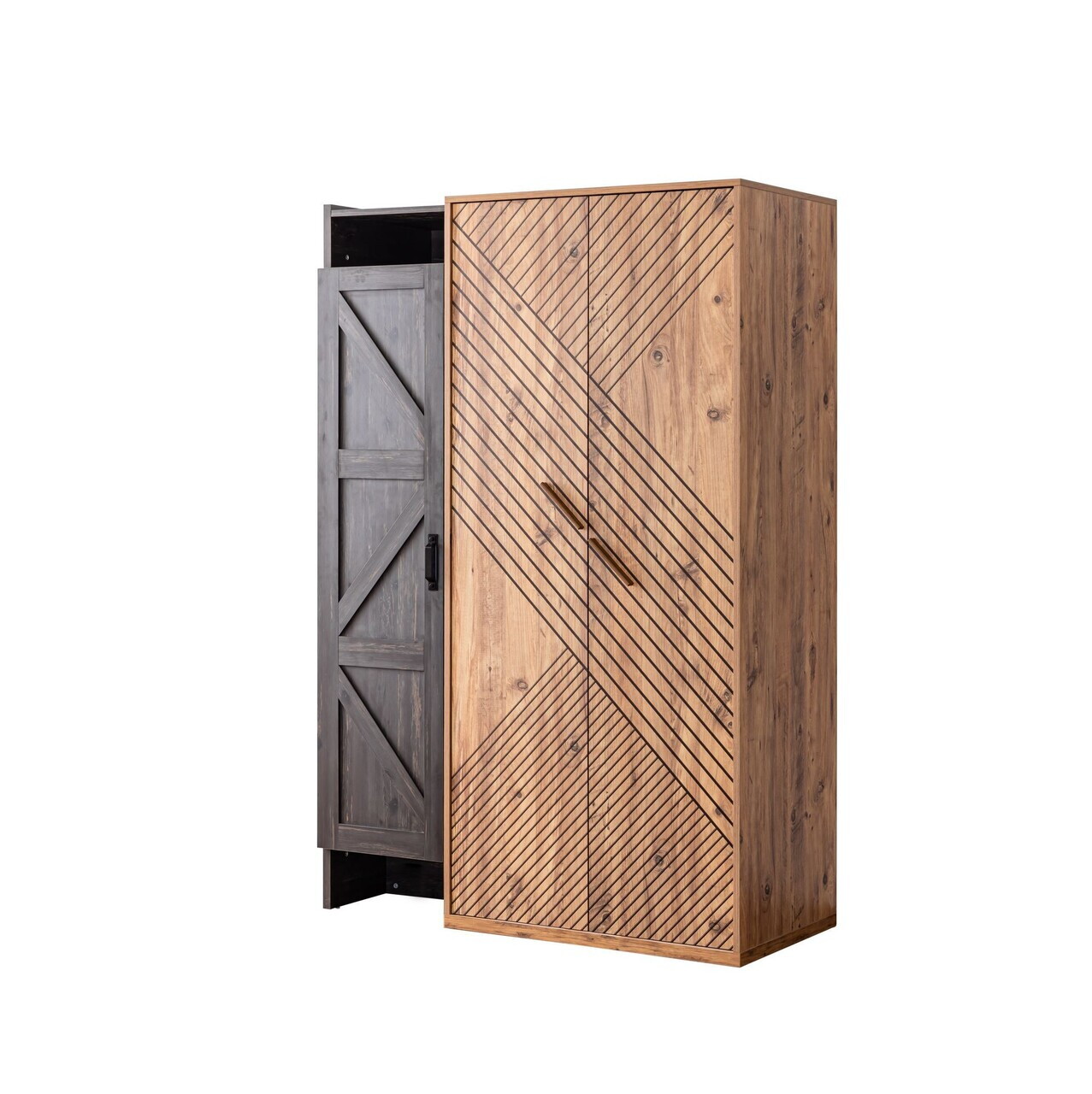 Dulap pentru haine, Hanah Home, Antik 3, 134x200x60 cm, PAL, Antracit/Maro - view 2