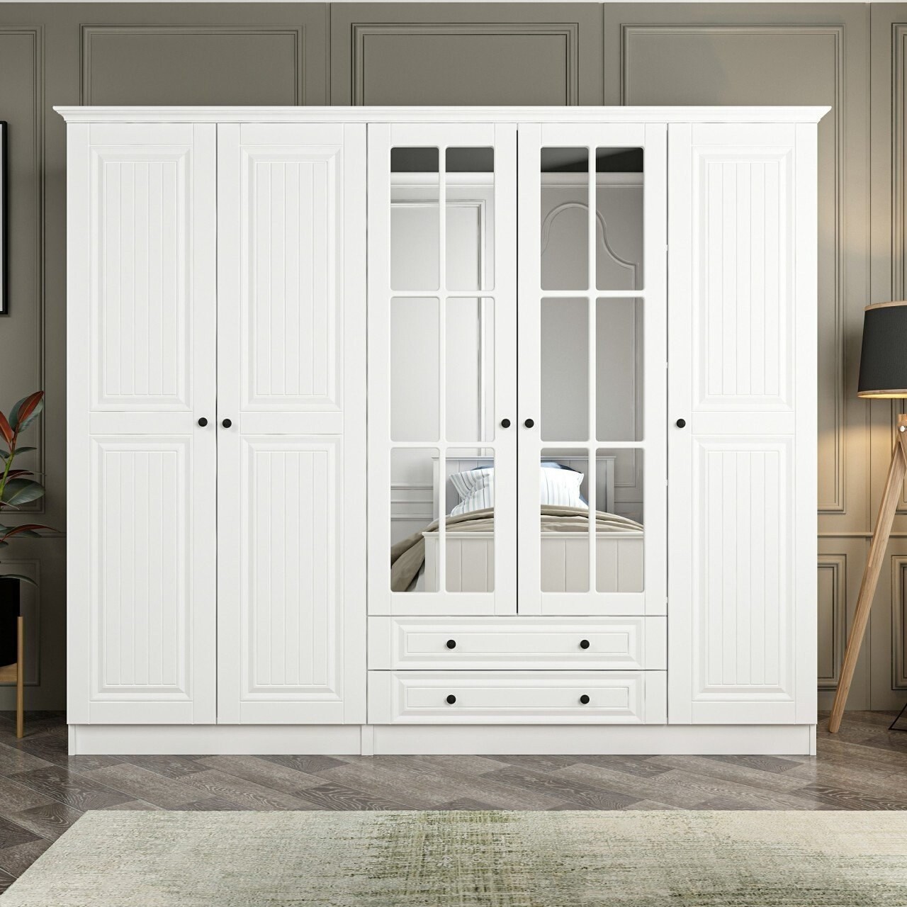 Dulap pentru haine, Minerva, Kale, 225x190x52 cm, PAL, Alb - 1 | YEO