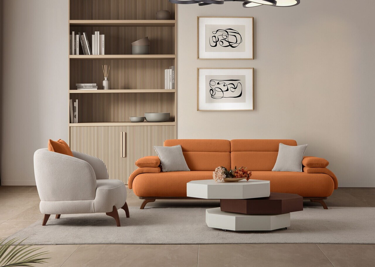 Canapea 3 locuri, Atelier del Sofa, 752EST1154, Lemn de carpen/PAL melaminat, Caramiziu - view 5
