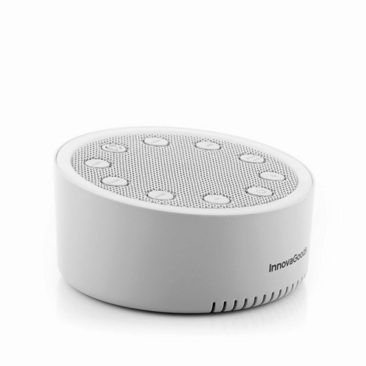 Dispozitiv cu sunete albe pentru dormit White Noise Slewel, InnovaGoods, incarcare USB, 400 mAh, Ø9 x 4.2 cm, gri