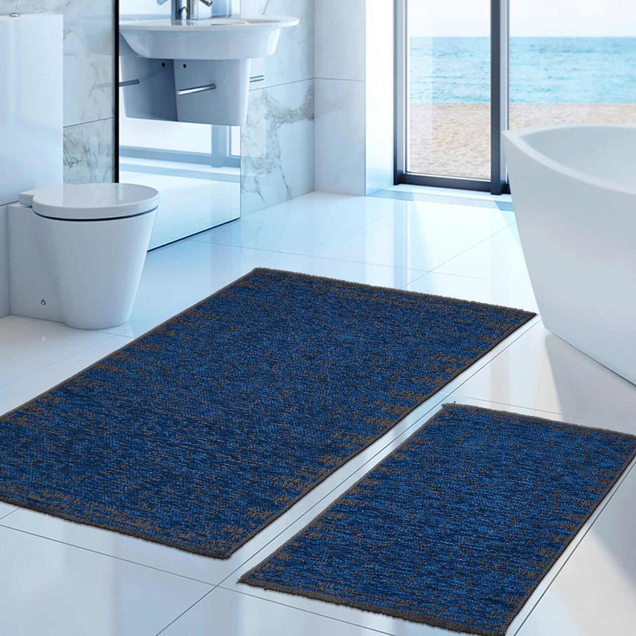 Set covorase de baie 2 piese, Alanur Home, SO10010, Bumbac, Albastru