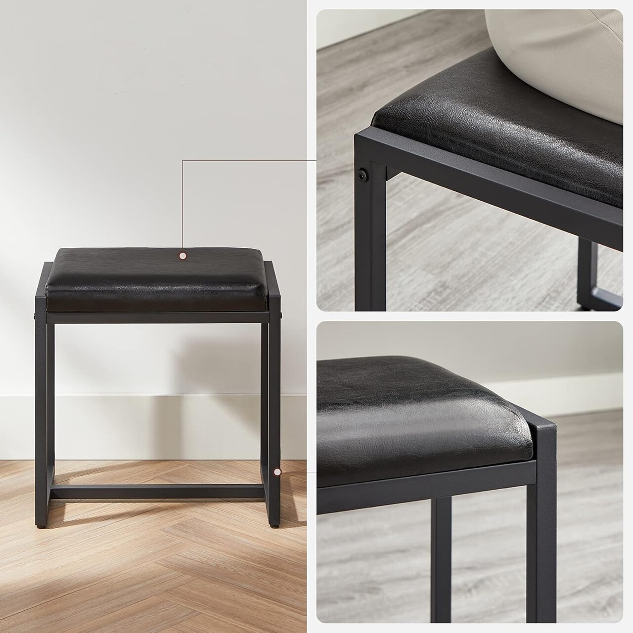 Masa de toaleta cu taburet / Masuta dressing, Vasagle, Industrial, 90x40x141 cm, PAL/otel/piele ecologica, gri - 1 | YEO
