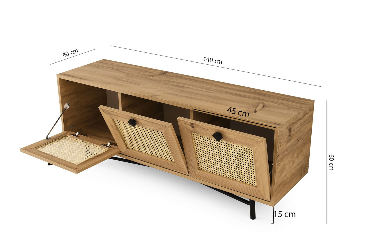 Comoda TV, Kalune Design, Alcazar 140, 140x60x40 cm, Stejar / Negru
