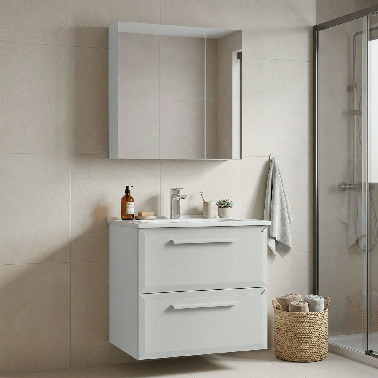 Set Dulap de Baie cu Chiuvetă și Oglindă (2 Piese), Hanah Home, Nuvola 65 v2, Casmir — imaginea 2