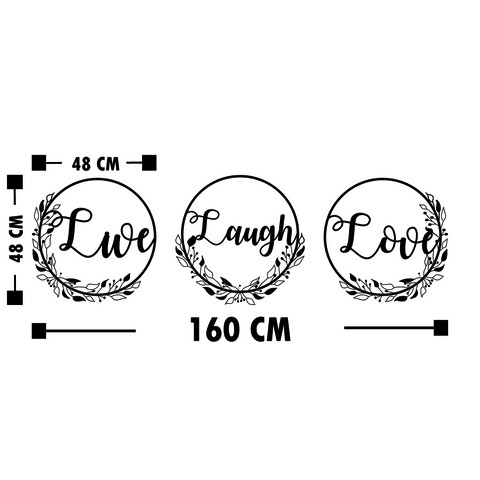 Set 3 decoratiuni de perete, Live Laugh Live, Tanelorn, 48x48 cm, metal