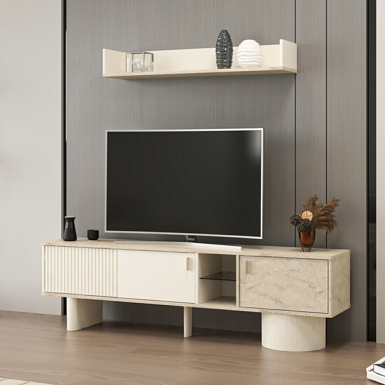Comoda TV, Hanah Home, Valento, 180x52x36 cm, Piatră Lunii / Travertin — imaginea 3