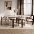Set masa extensibila si scaune (7 piese), Nordure, Aleria 6, Travertin / Nuc / Alb