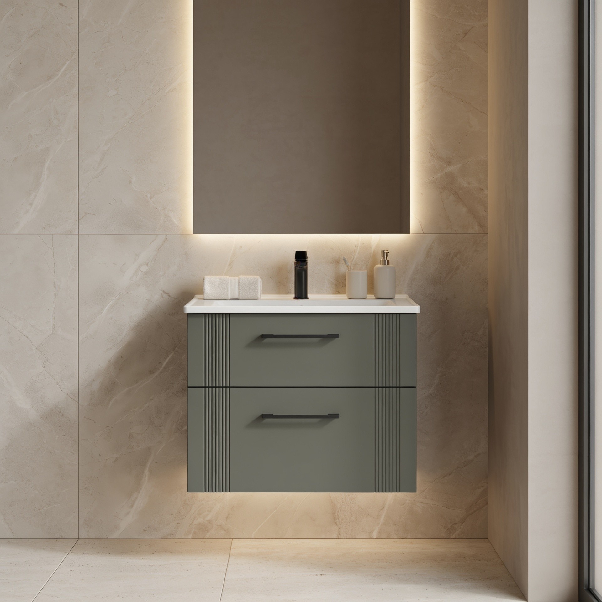 Dulap de baie cu chiuvetă, Hanah Home, Bari 65 v2, Verde Mat
