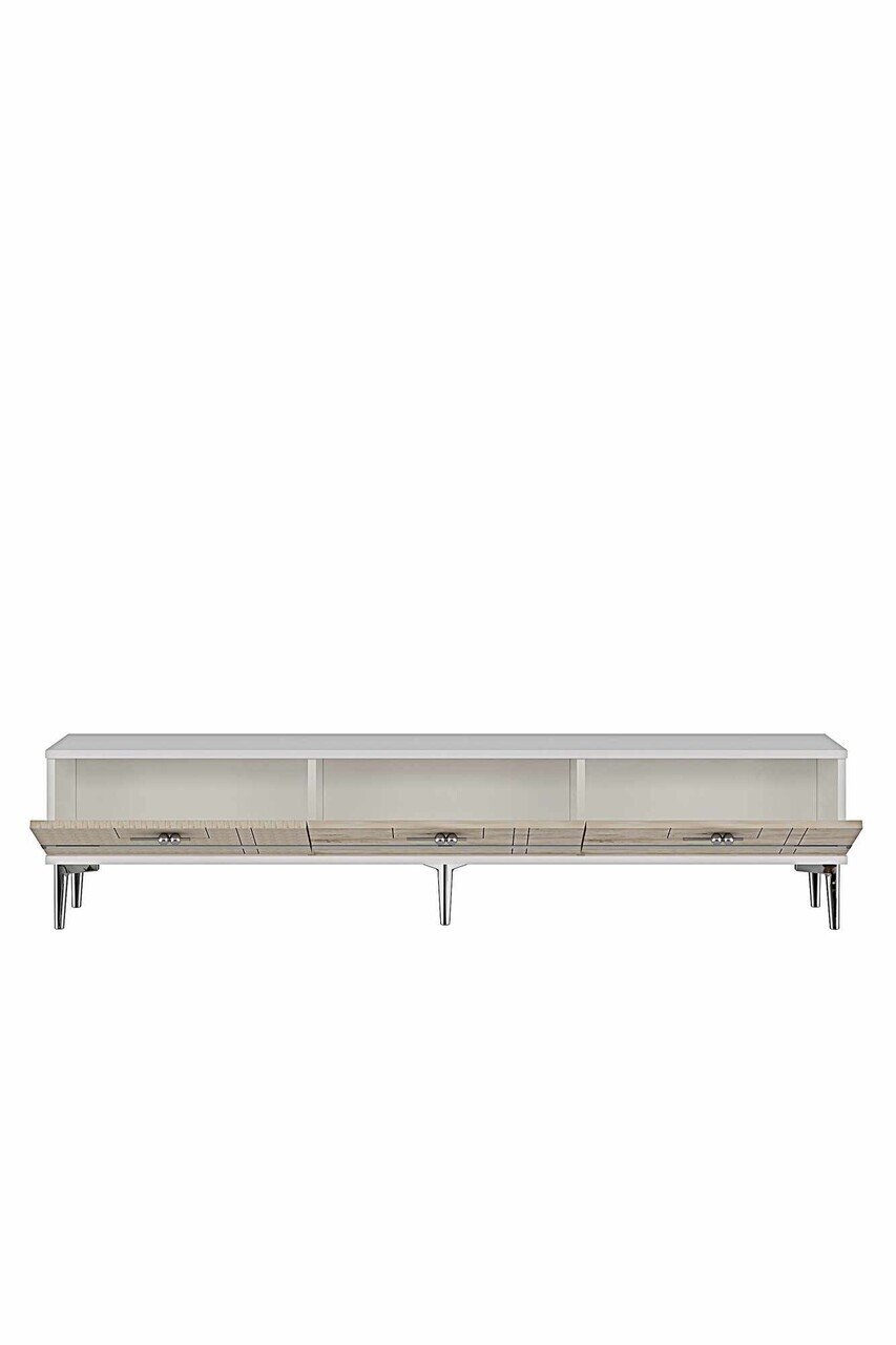 Comoda TV, Hanah Home, Ilay, 180x41x30 cm, White / Travertine / Silver — imaginea 7