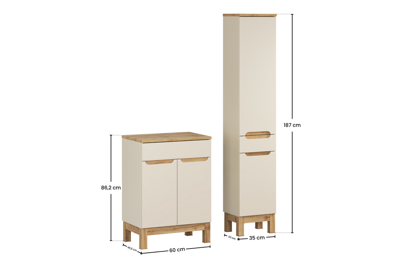 Set mobilier baie Bali Cashmere Wotan 60 cm HC, dulap inalt si masca lavoar, Comad, MDF/PAL, casmir - view 2