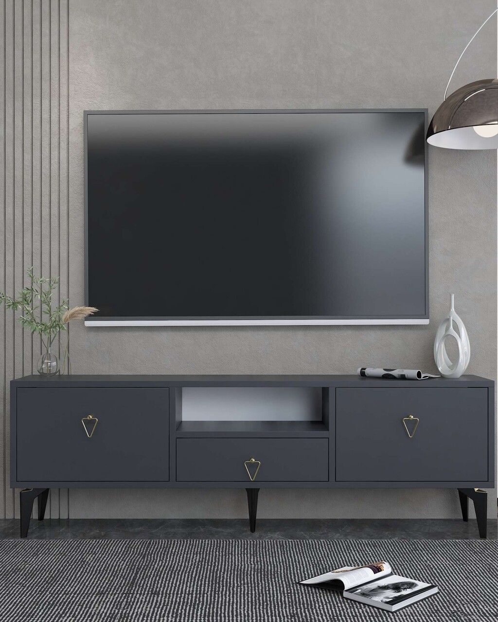 Comoda TV, Hanah Home, 1302-DROP-1, 140x49x30 cm, PAL , Antracit / Aur - view 2