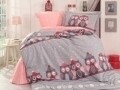 Lenjerie de pat pentru o persoana, 3 piese, 100% bumbac poplin, Hobby, Linda, roz/gri
