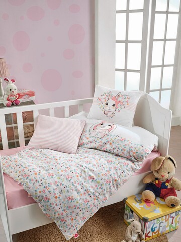 Lenjerie de pat pentru copii, 4 piese, 100×150 cm, 100% bumbac ranforce, Cotton Box, Bunny, roz