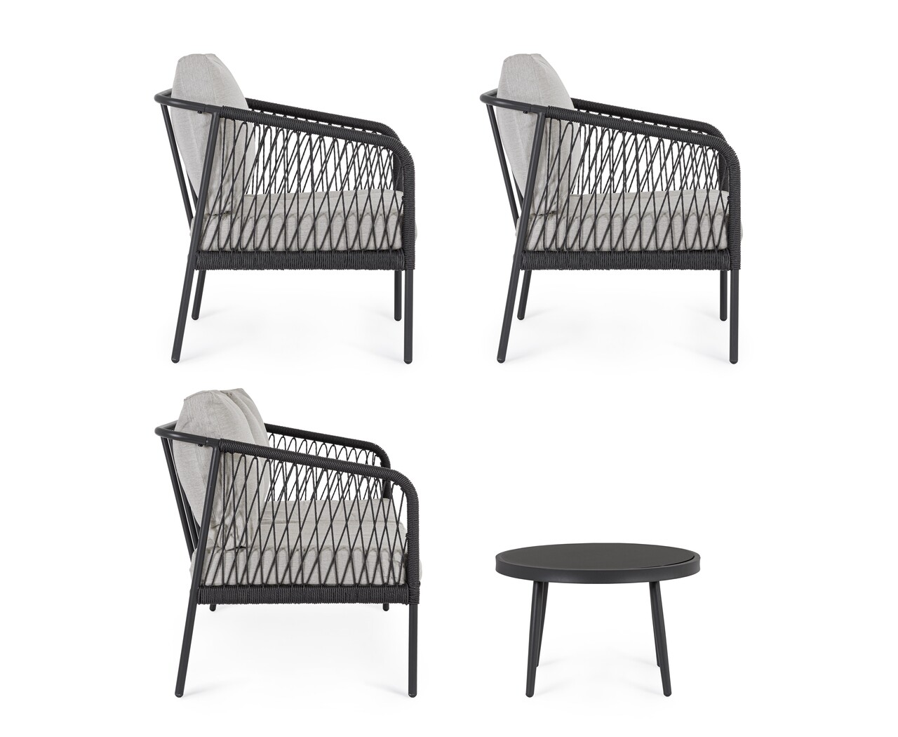 Set mobilier pentru gradina/terasa 4 piese Felipe, Bizzotto, aluminiu/poliester impermeabil, gri - 1 | YEO