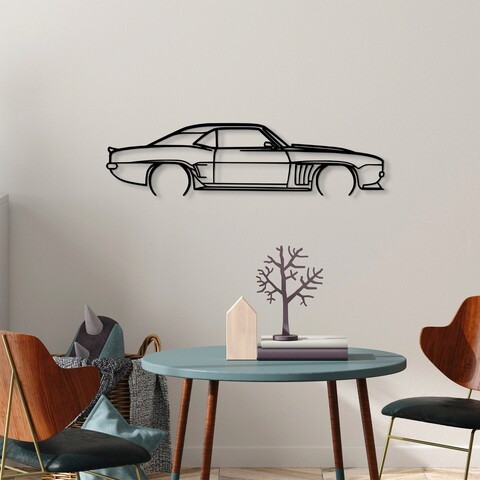 Decoratiune de perete, chevrolet camaro silhouette, metal, 70 x 18 cm, negru