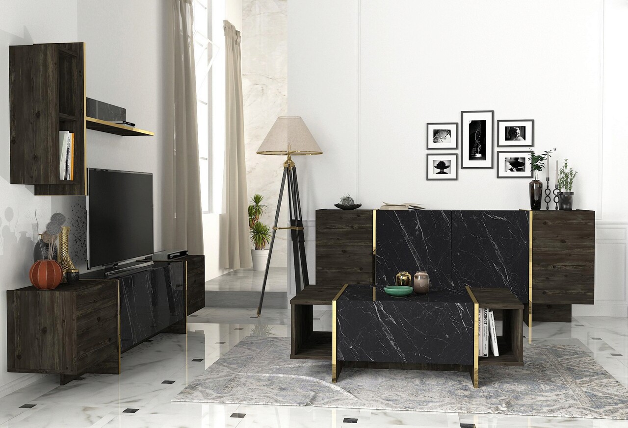 Set mobilier living, Hanah Home, Veyron Set 2, Negru - imagine 2